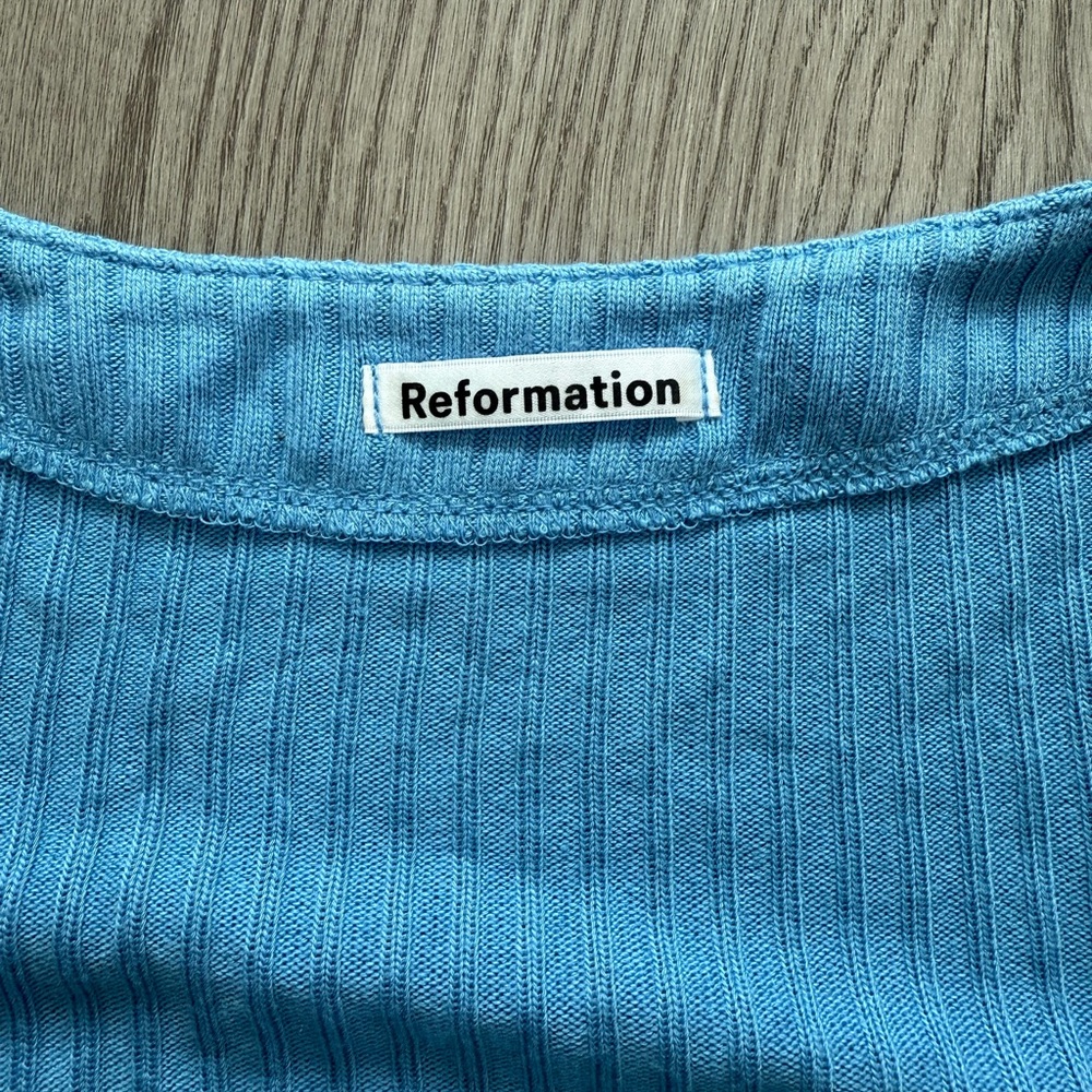 Reformation Blue Ribbed Button-Up Top - Picture 2 of 3